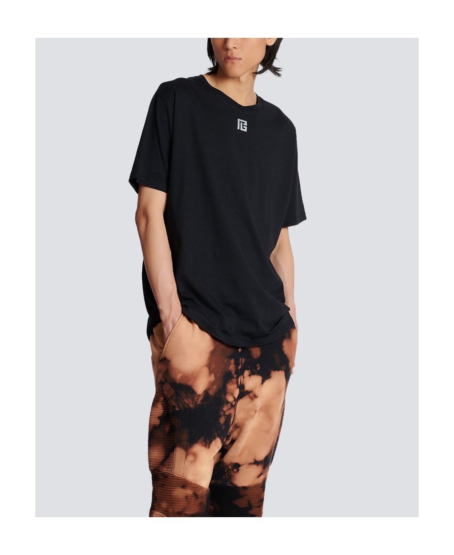 Balmain Black Crewneck T-shirt With Logo Print On The Front In Cotton Man In Black