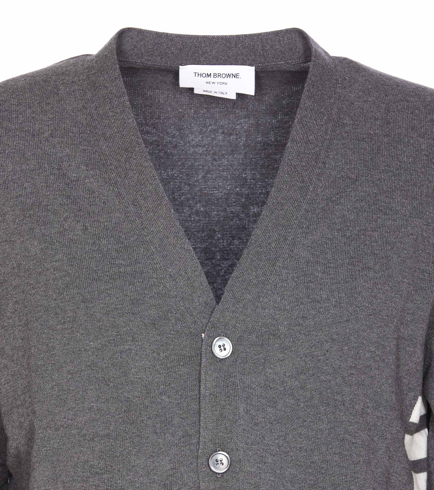 Thom Browne Grey V-neck Cardigan Front Pockets In Gray