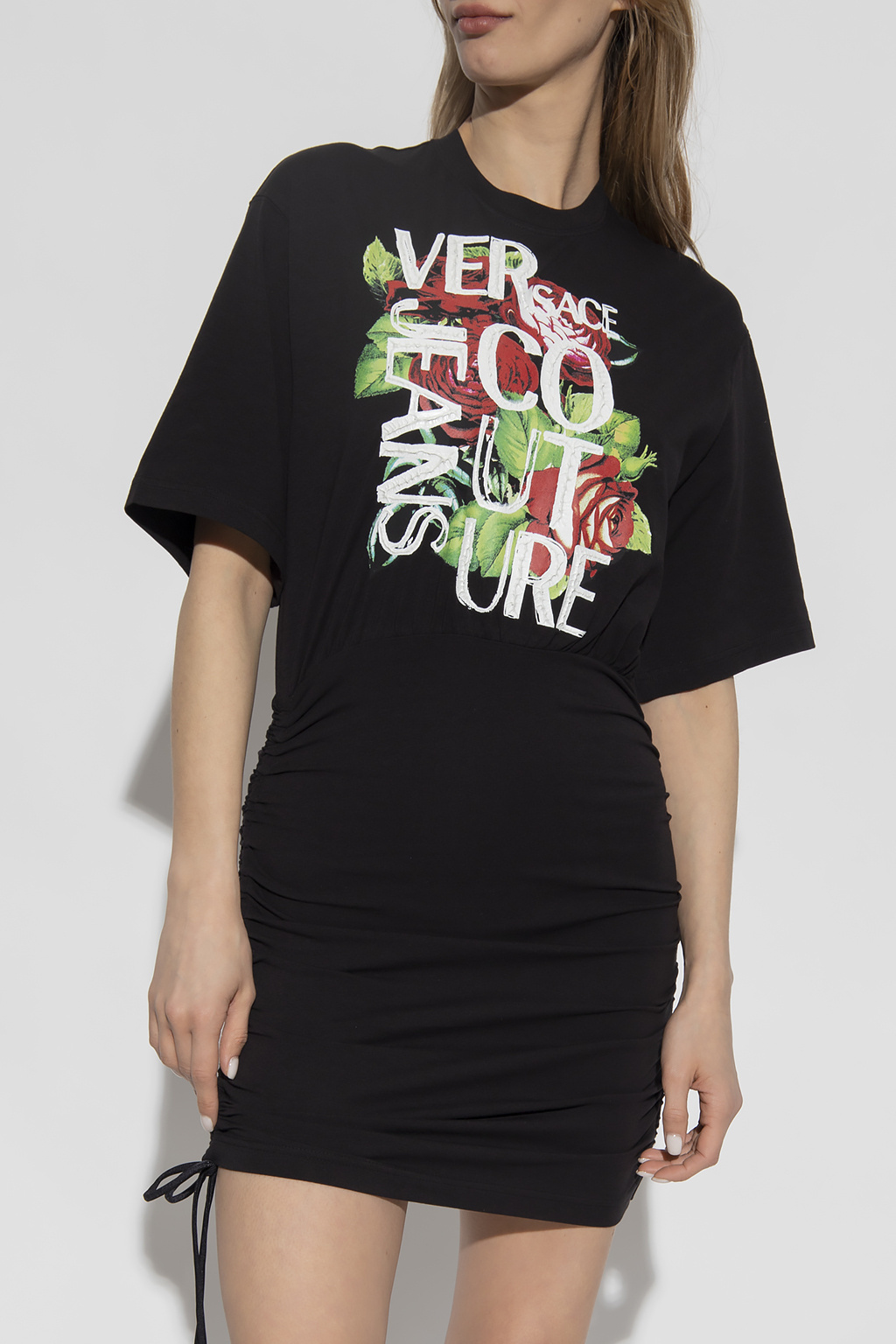 Versace Jeans Roses Logo-print T-shirt Dress In Black