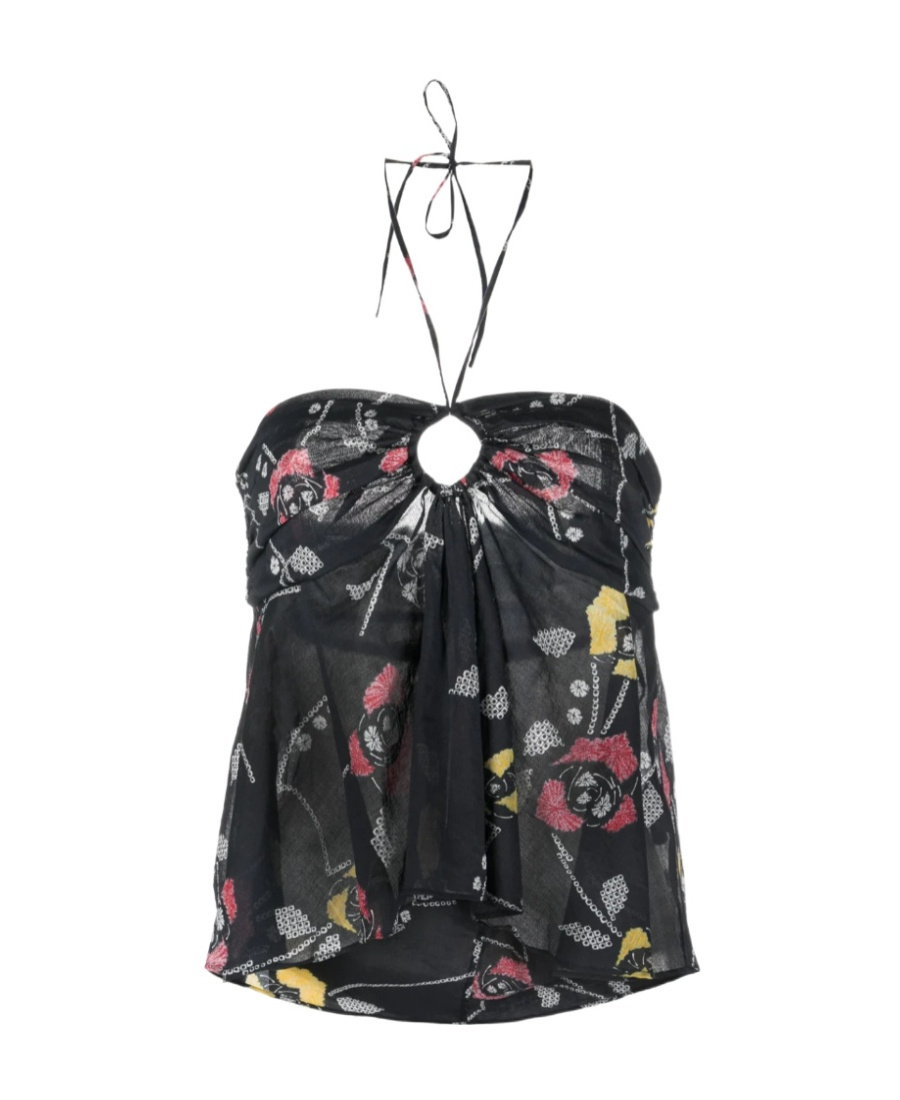 Isabel Marant Étoile Abstract-print Organic-cotton Top In Black