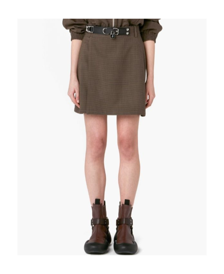 Jw Anderson Check-print Belted Skirt In Brown