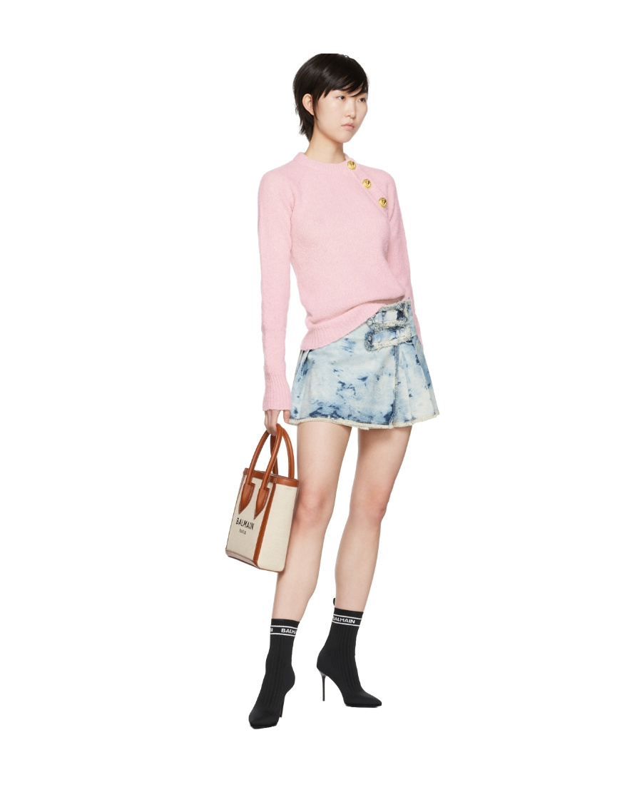 BALMAIN BLEACHED DENIM MINISKIRT