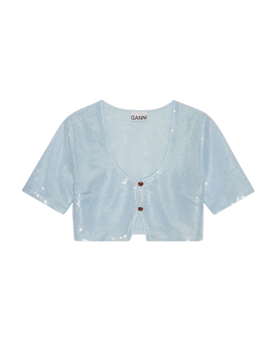 Ganni Woman Top Sky Blue Size 6 Recycled Polyester In Blue