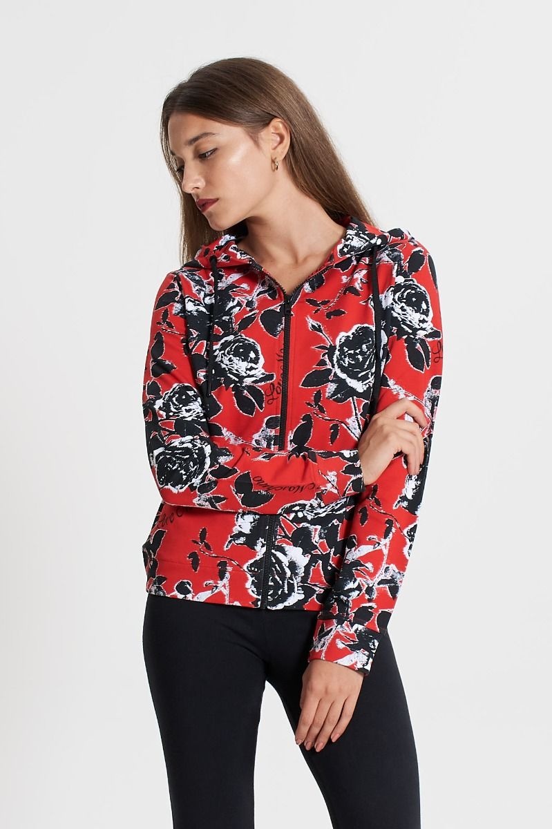 Moschino Printed Hooded Casual Jacket In Black