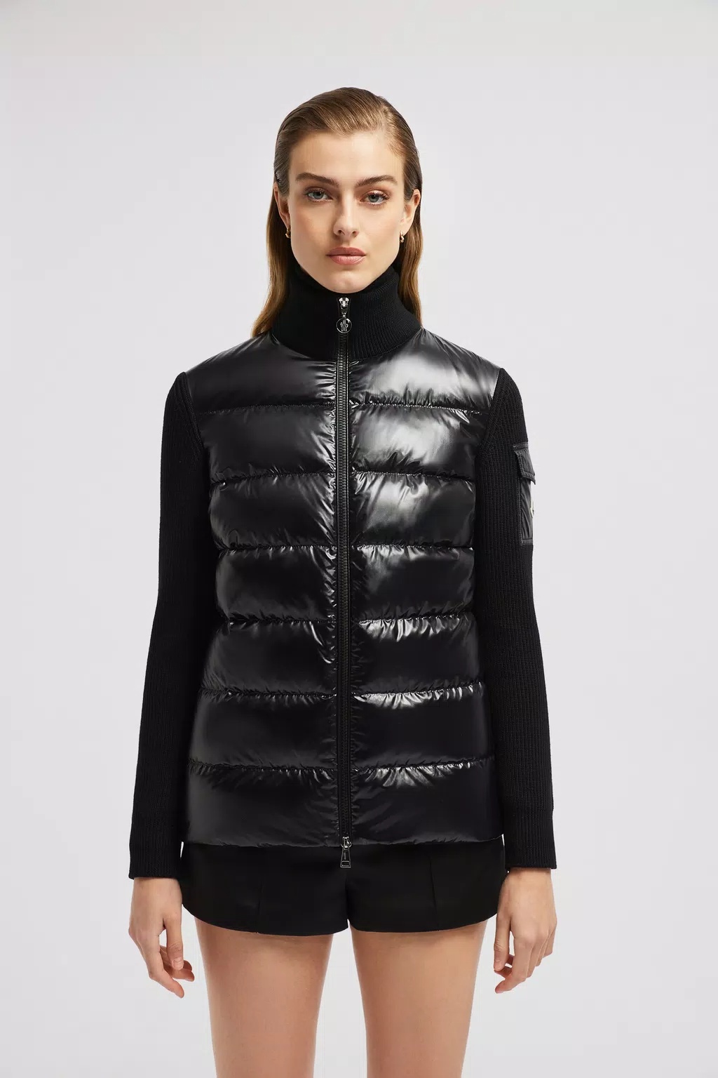 Moncler Knitted-panels Puffer Jacket In Black