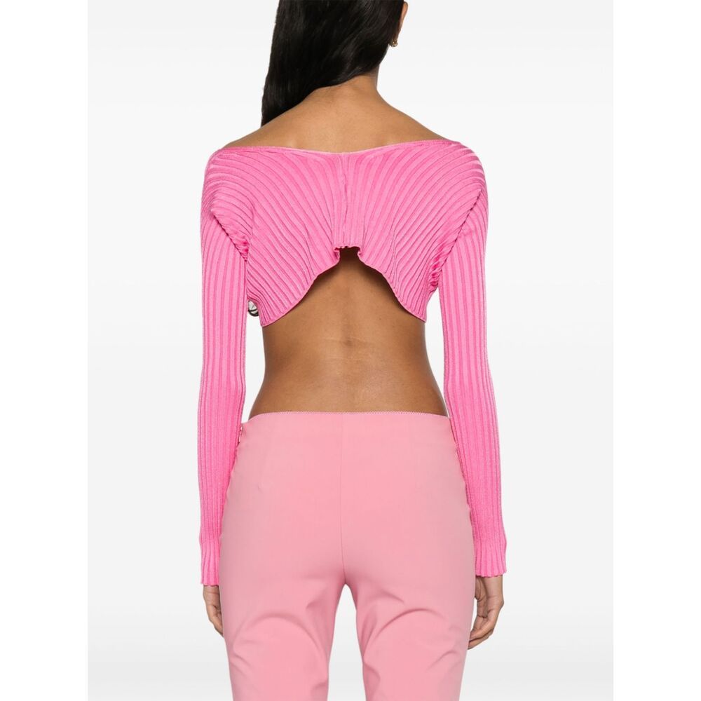 Jacquemus Logo Plaque Cropped Long-sleeve Top In Pink