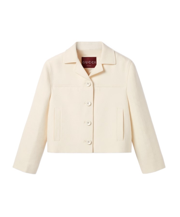 Gucci Gg Wool Silk Crêpe Jacquard Jacket In Off White