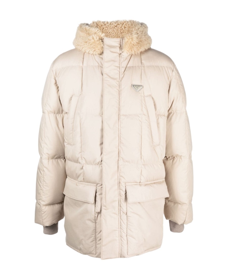 Prada Hooded Down Coat In Yellow