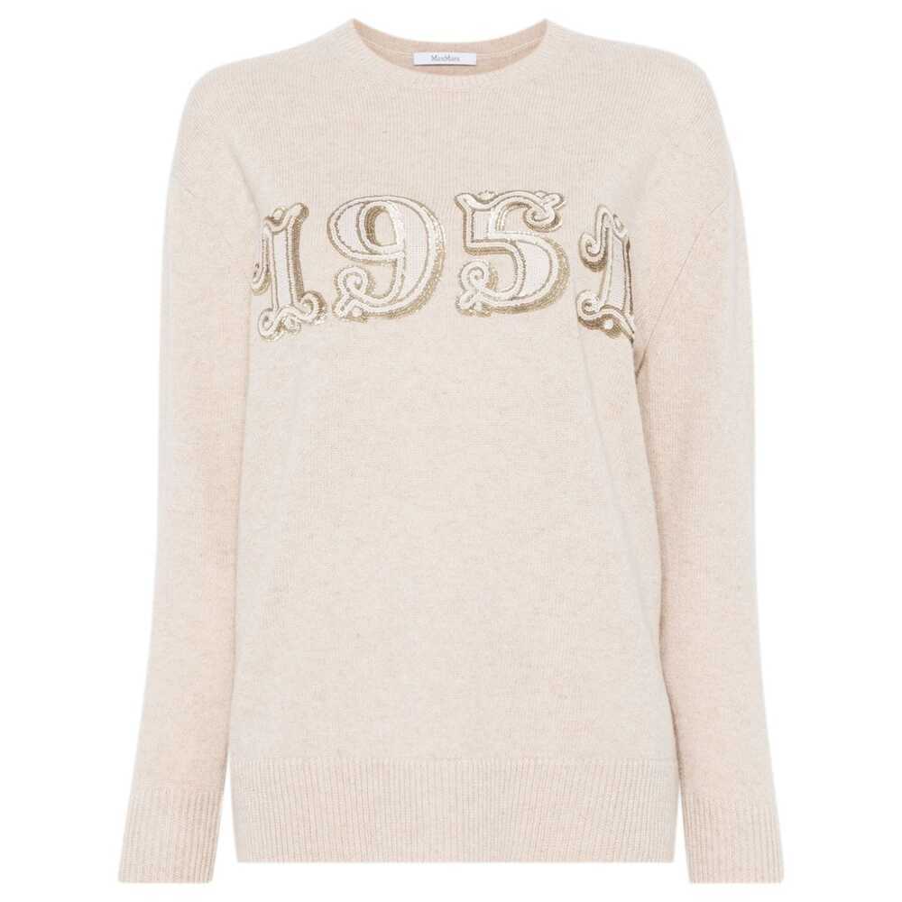 Max Mara Beige Sweatshirt With Decorative 1951 Motif In Neutral