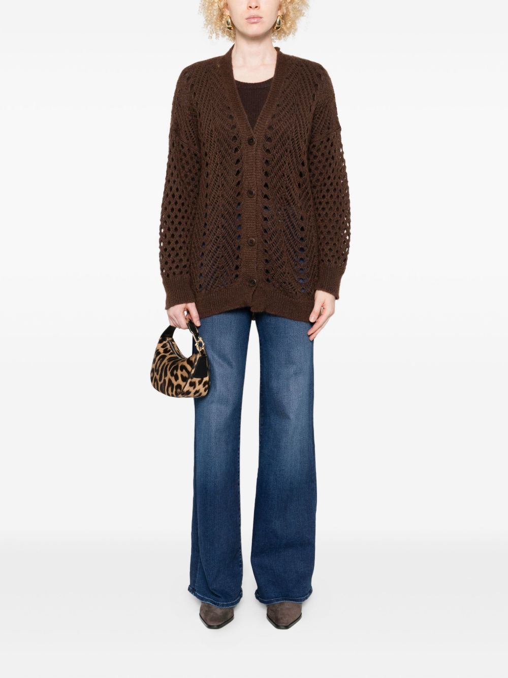 Twinset Button-front Open-knit Cardigan In Brown