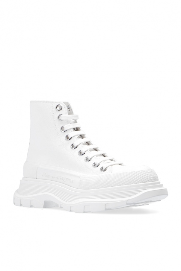 Alexander Mcqueen Tread Slick Canvas And Rubber Exaggerated-sole Ankle Boots In White