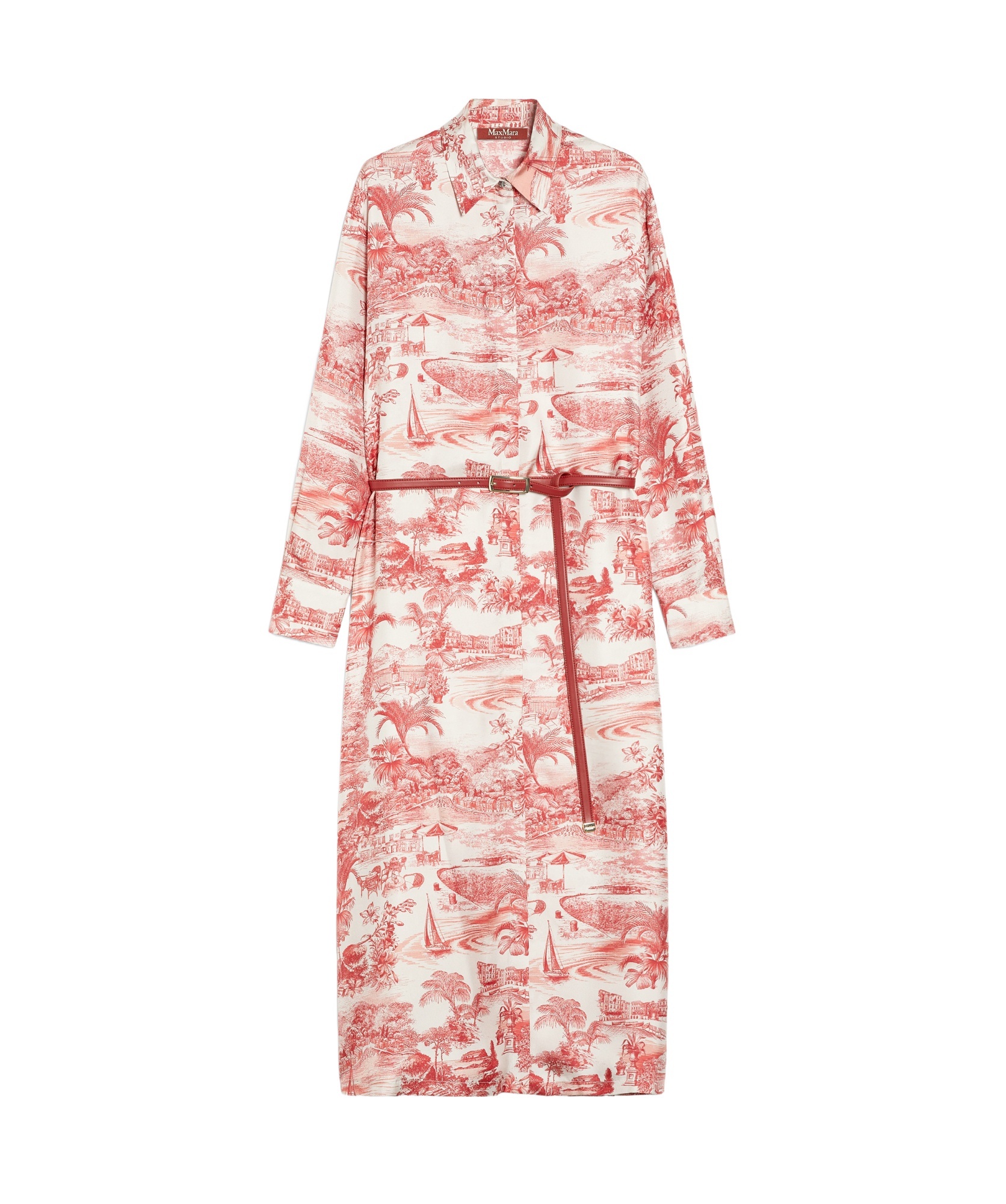 Shop Max Mara Studio Svelto All-over Patterned Belted Dress In Pink