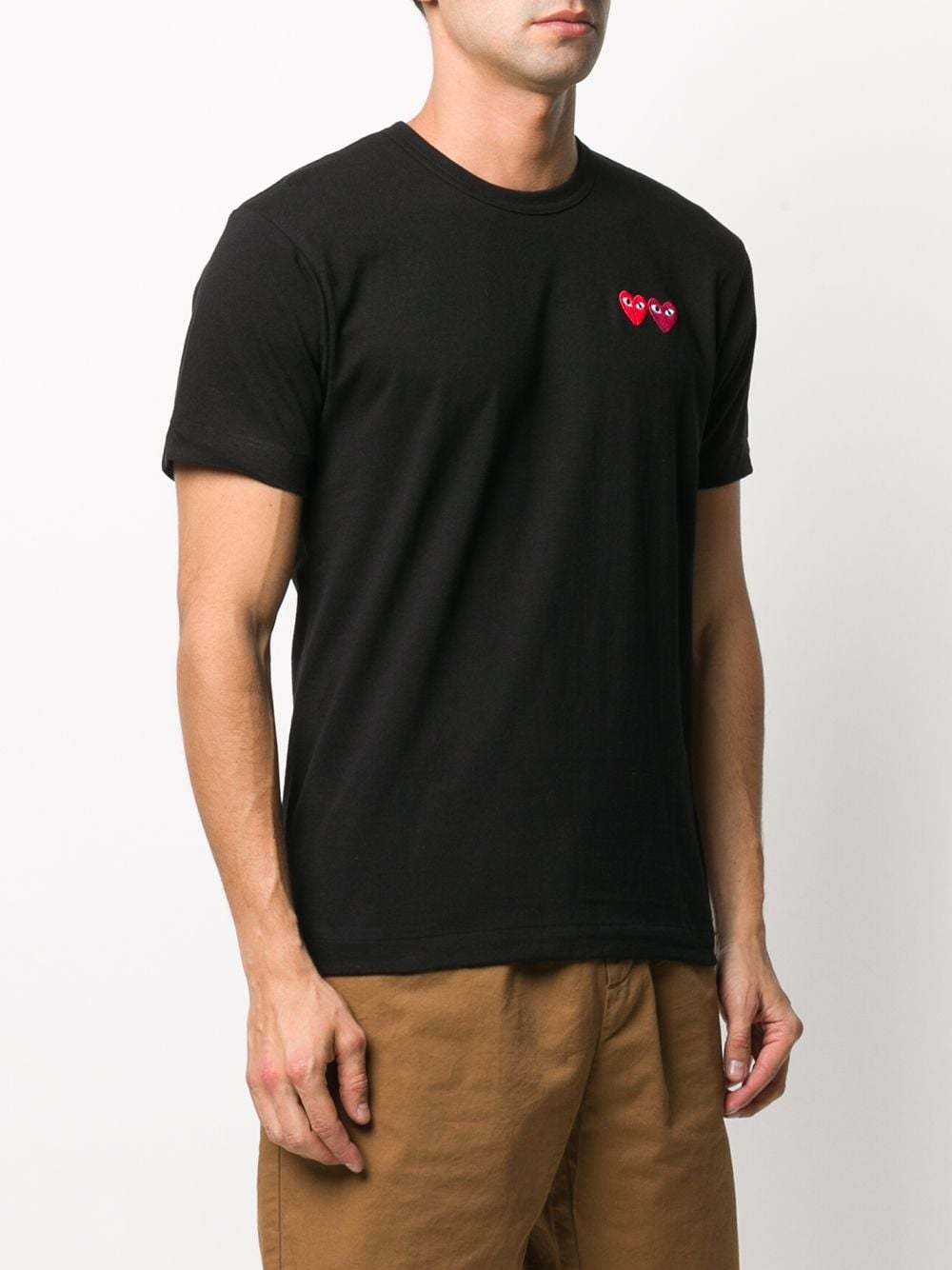 Comme Des Garçons Play Double Heart Patch Short Sleeve T-shirt In Black