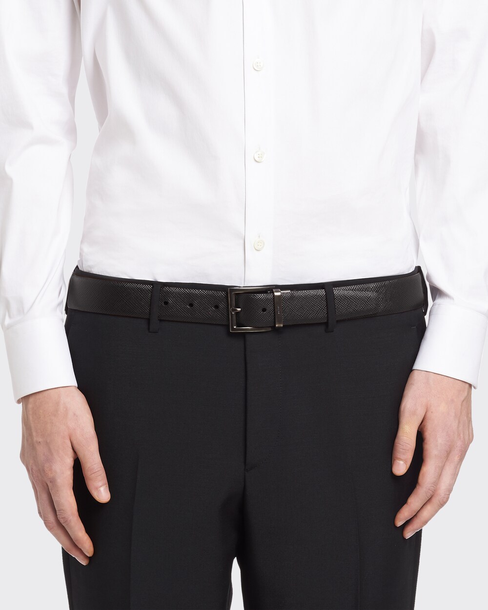 Prada Saffiano Leather Reversible Belt In Black