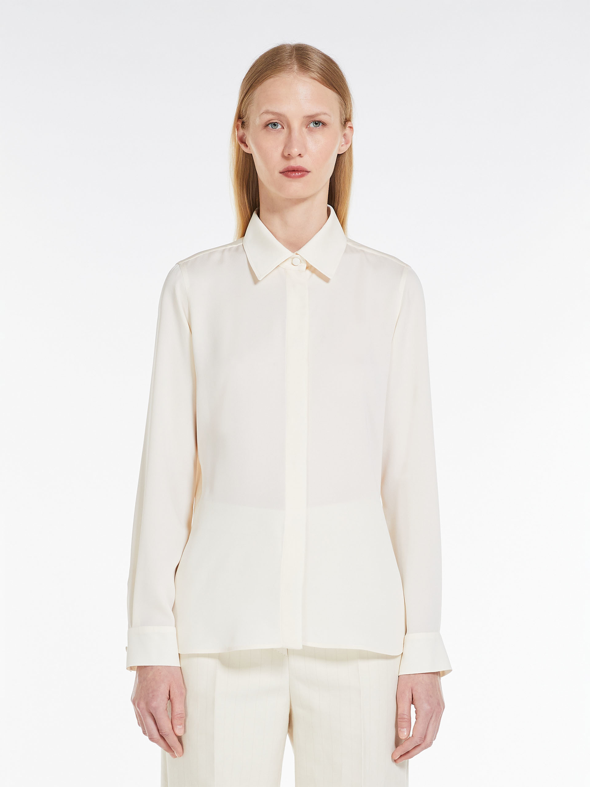 Max Mara Pointed Collar Long-sleeved Shirt In White
