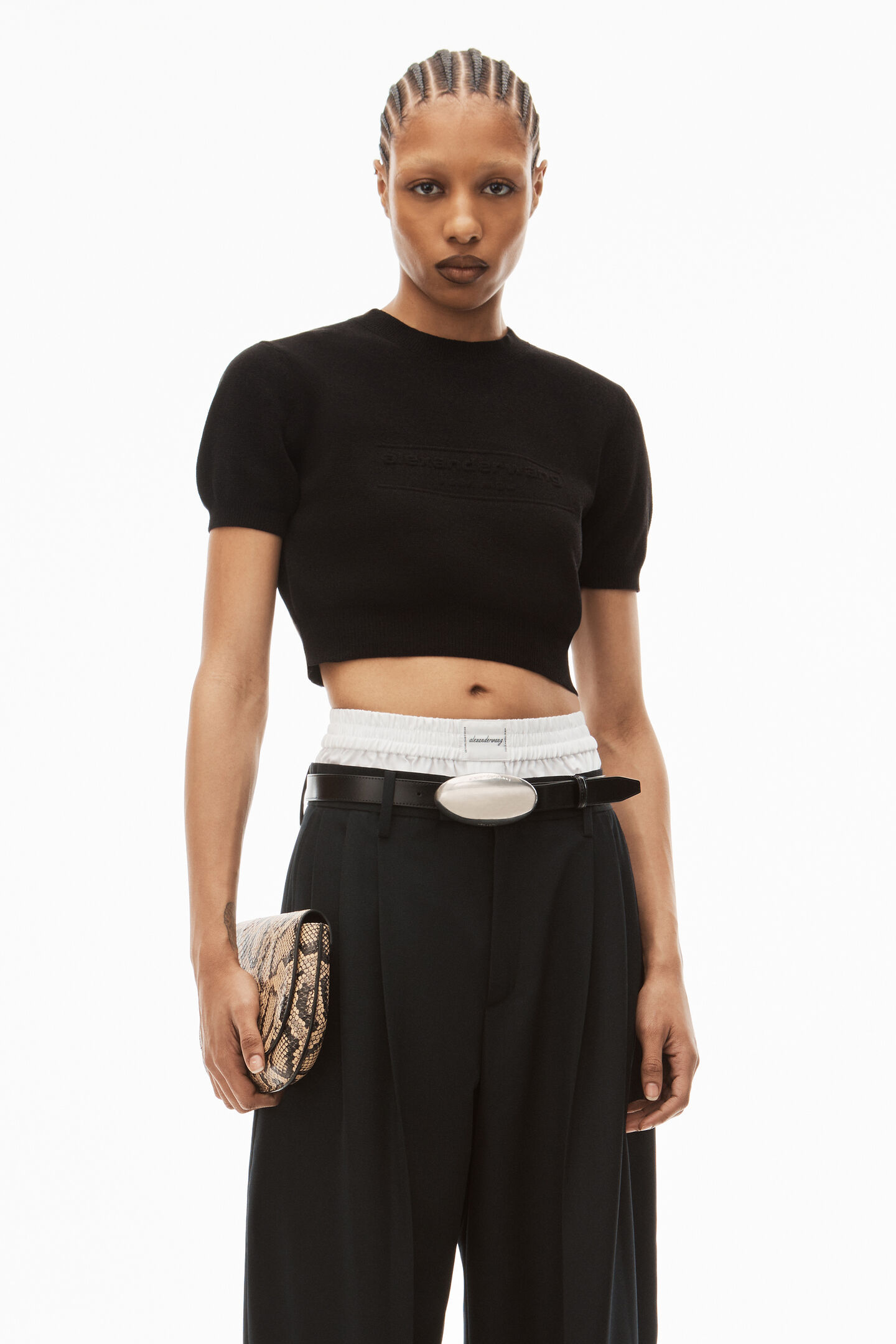 Alexander Wang Cotton-blend Chenille Cropped Pullover With Logo In Black