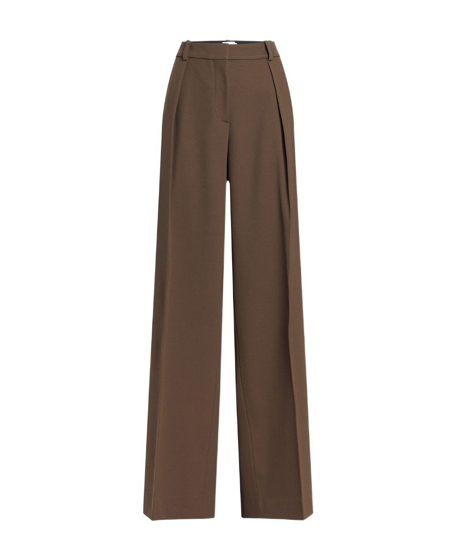 Shop Calvin Klein Wool Wide-legged Casual Trousers In Green
