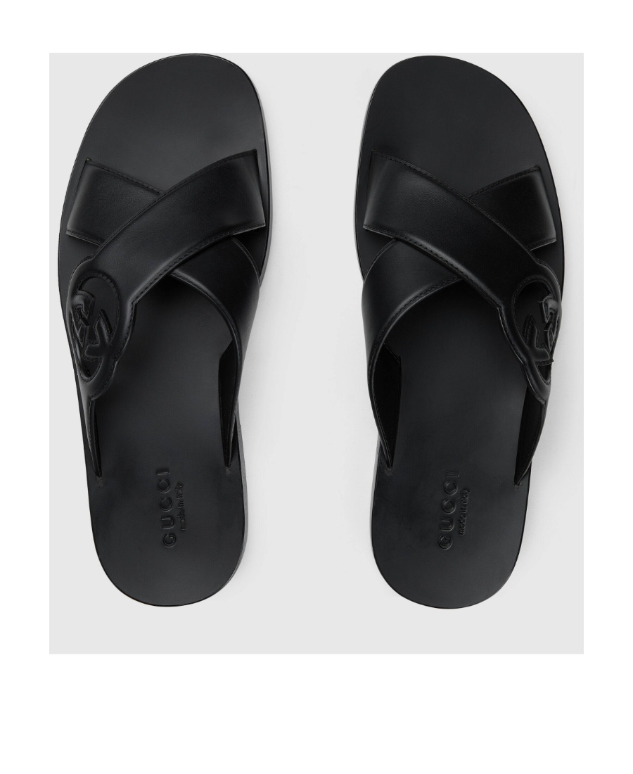 Gucci Gg-motif Leather Slippers In Black
