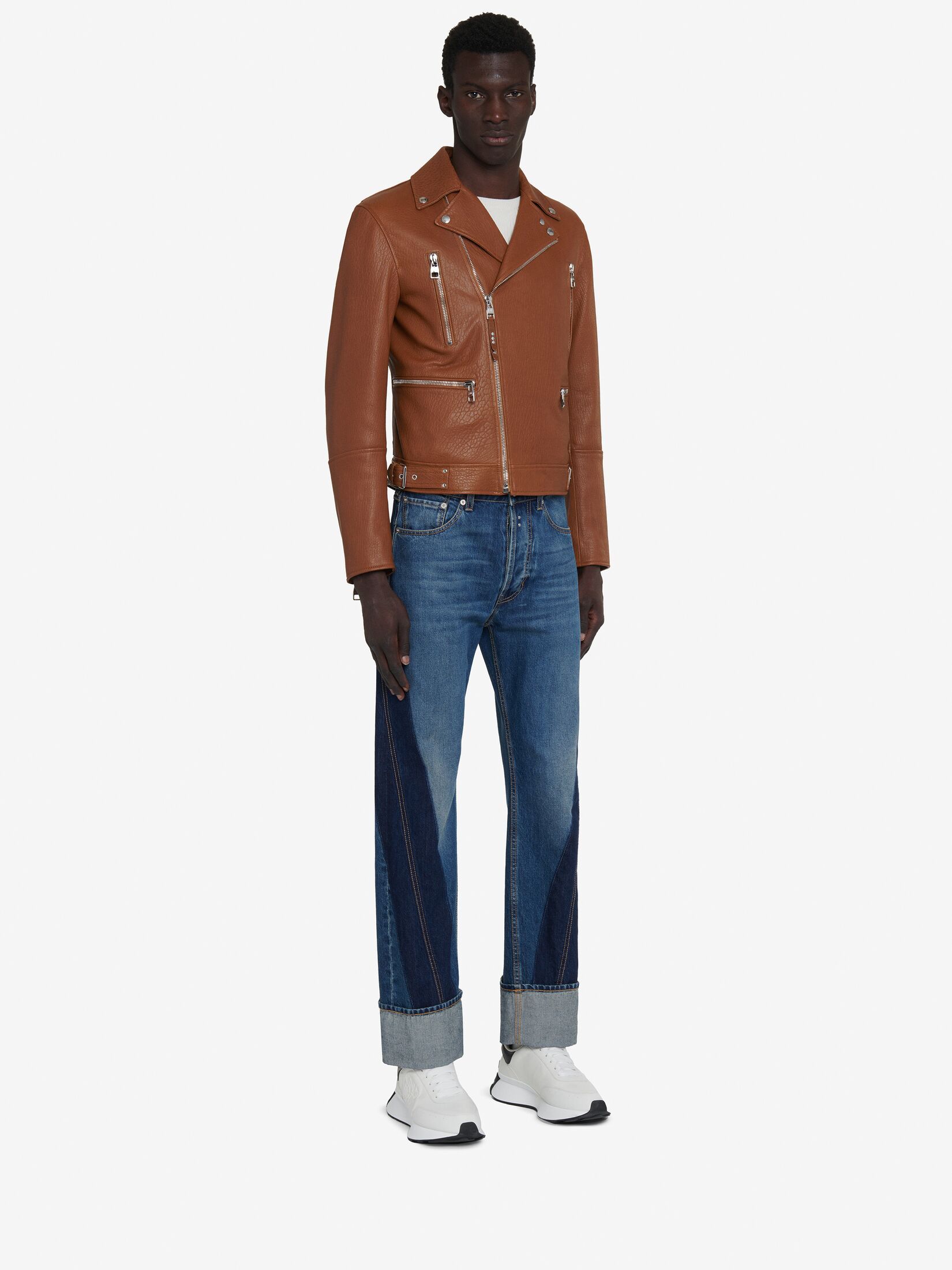 Shop Alexander Mcqueen Zip-up Leather Biker Jacket In Brown