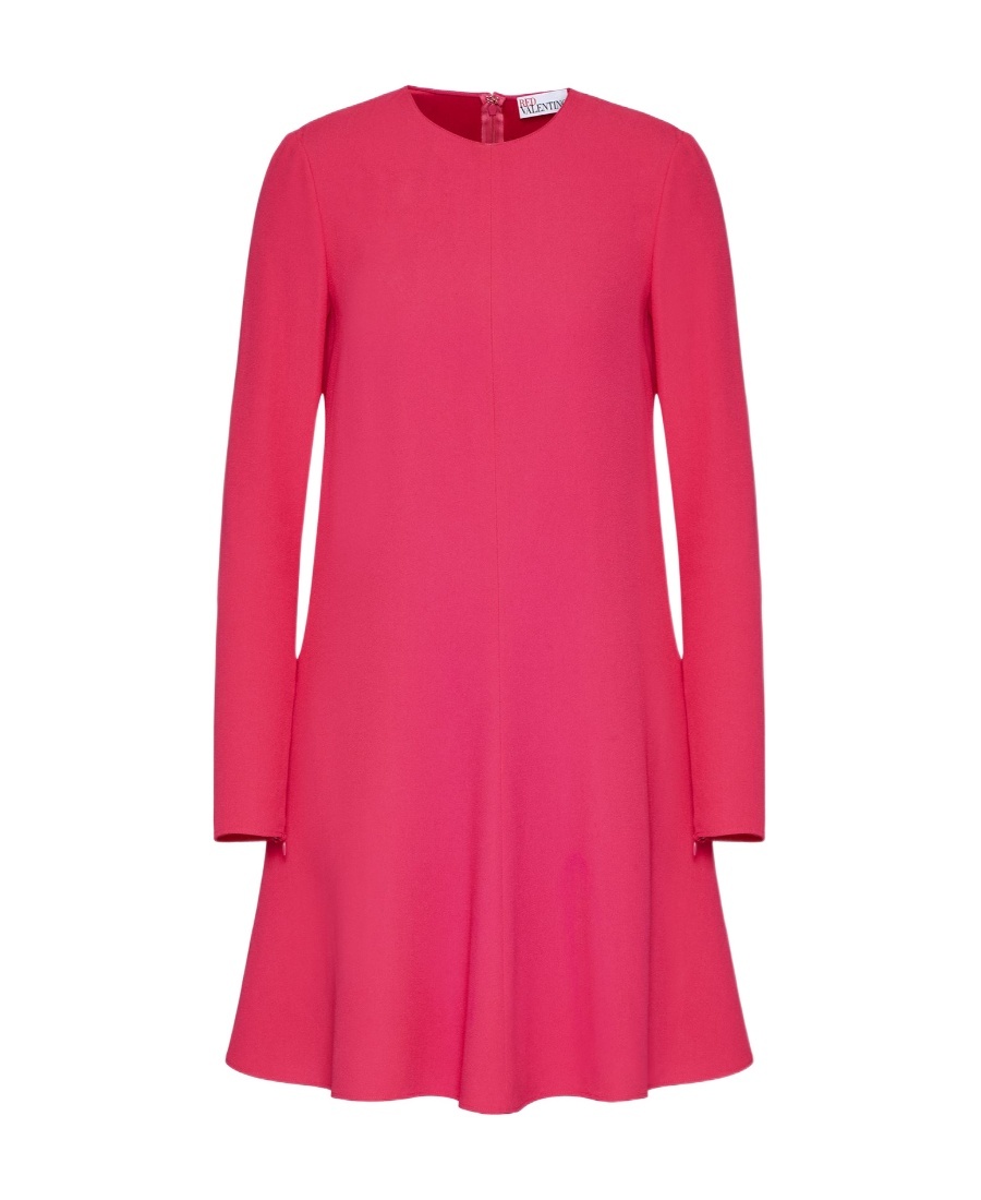 Red Valentino Redvalentino Long-sleeved Crewneck Boucl� Mini Dress In Pink