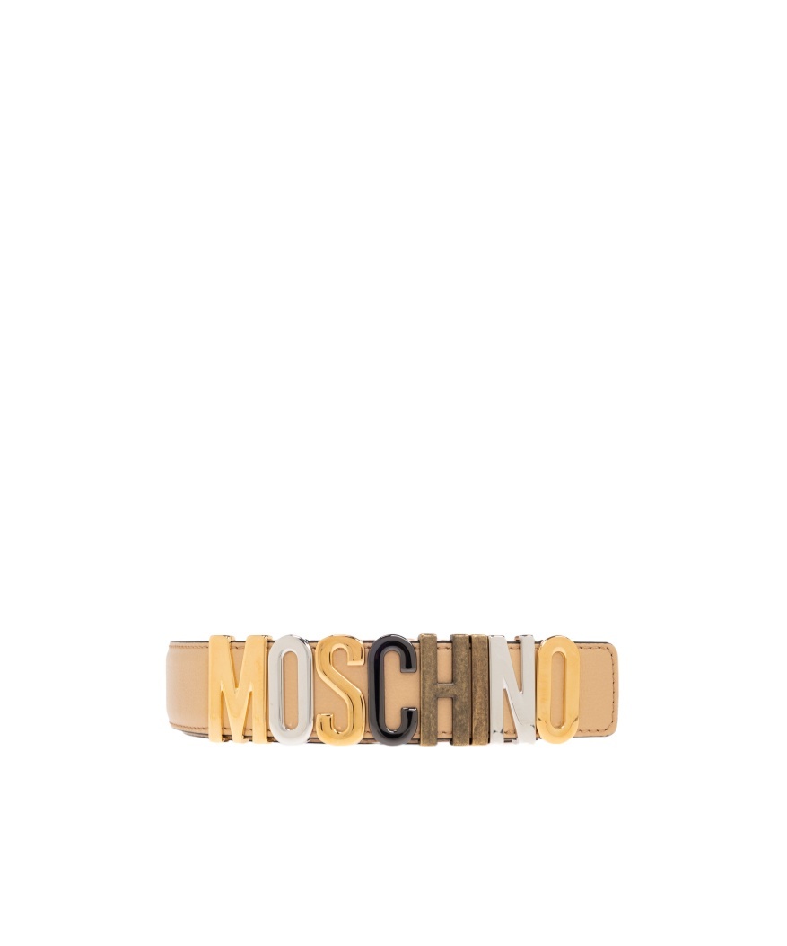 Moschino Logo Belt In Nude