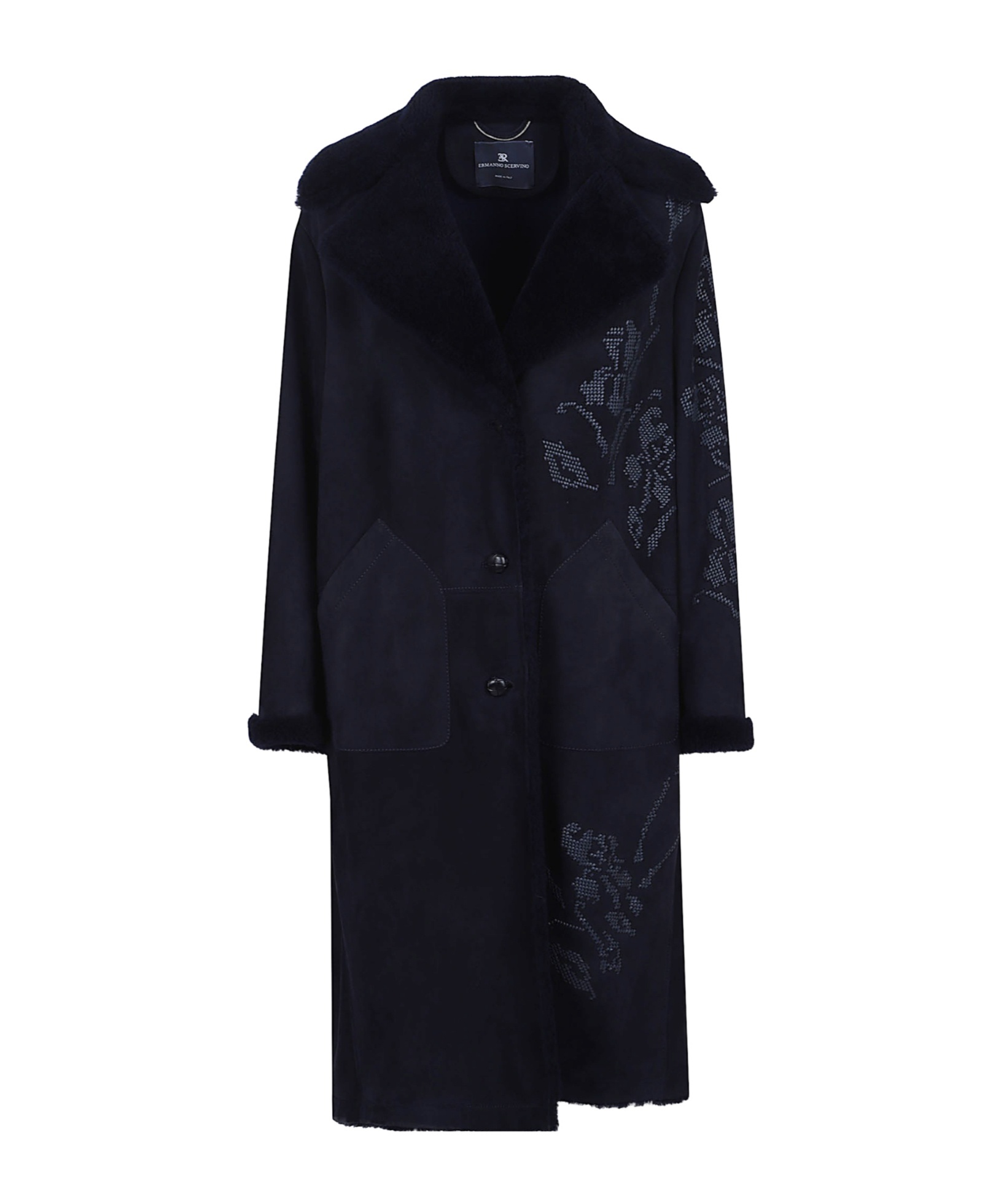 Ermanno Scervino Long Sleeve Suede Sheepskin Coat In Black