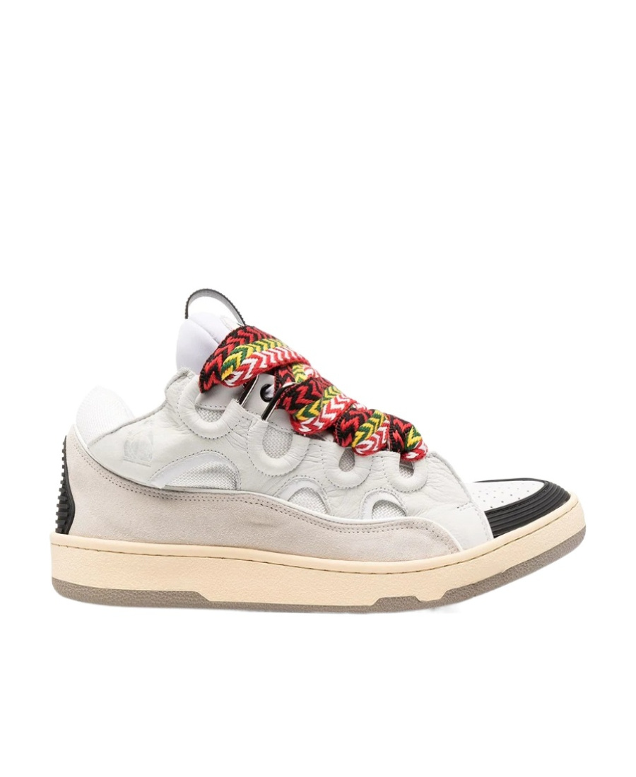 Lanvin White Sneakers With Textured Surfaces And Patterned Laces In Nude