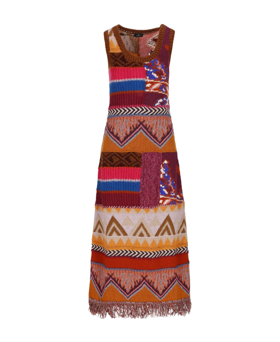 Etro Artisan Patchwork Sleeveless Knit Maxi Dress In Brown