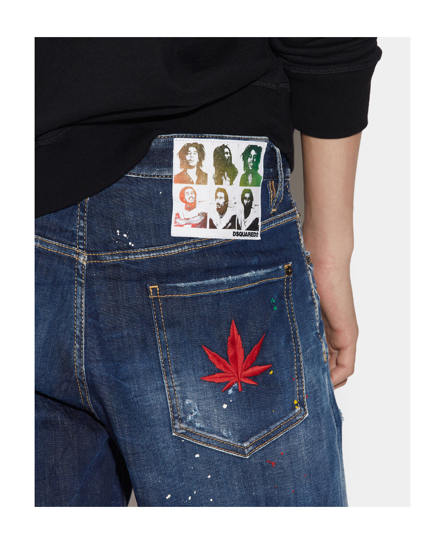 Dsquared2 Embroidered Maple-leaf Denim Shorts In Black