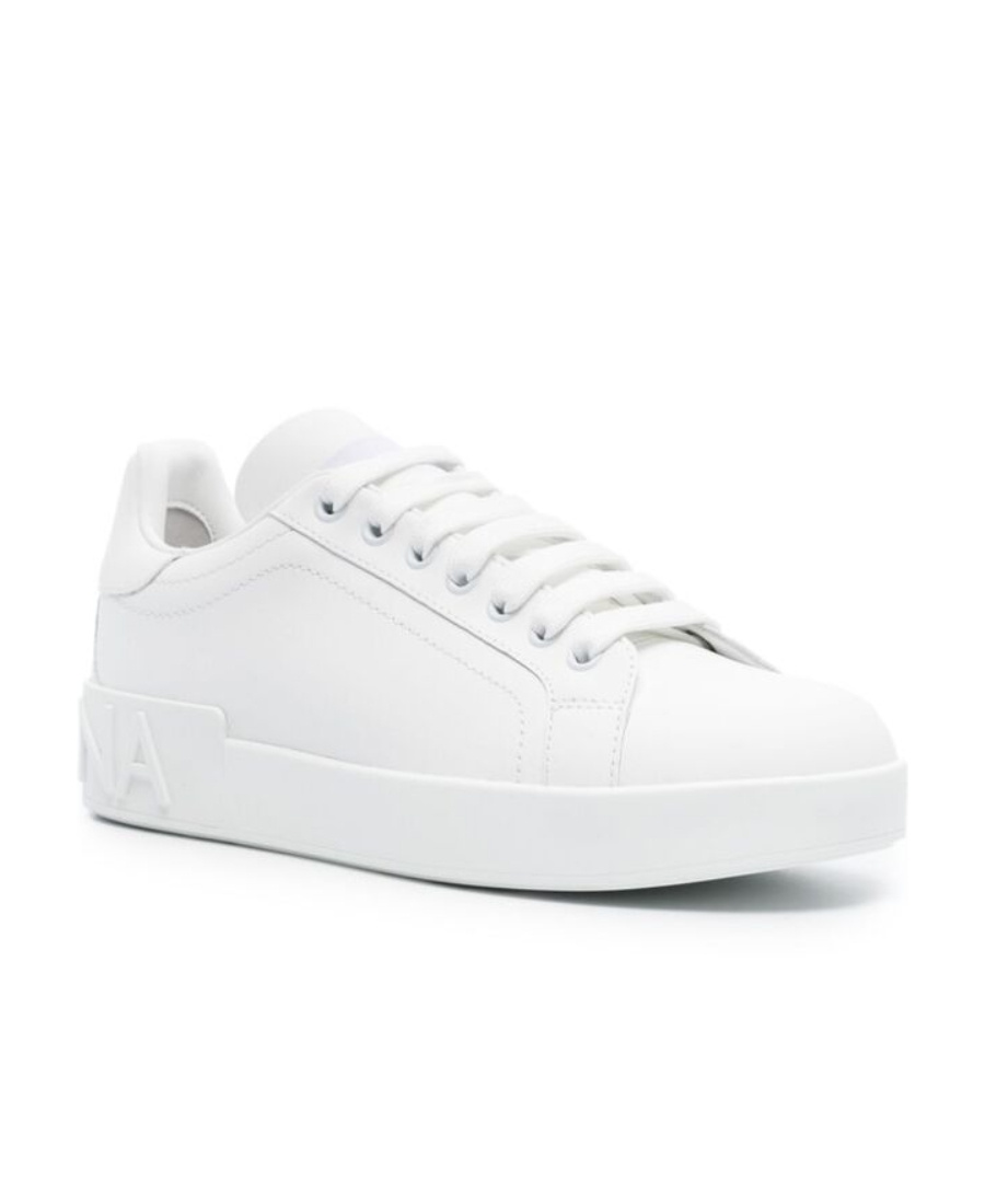 Dolce & Gabbana White Calfskin Portofino Sneakers In White