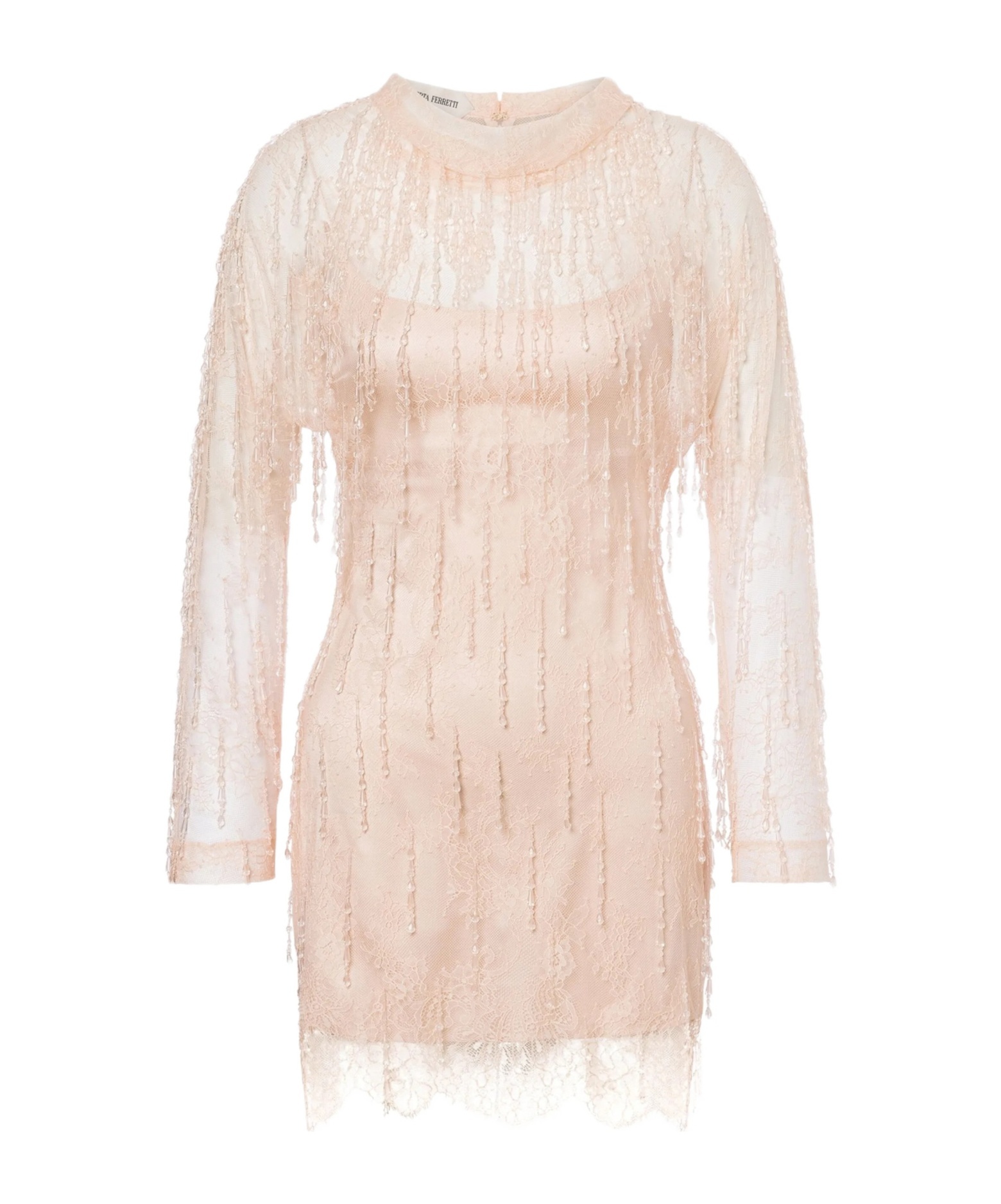 Alberta Ferretti High Neckline Lace Detailing Sequin Embellishments Dress In Pink
