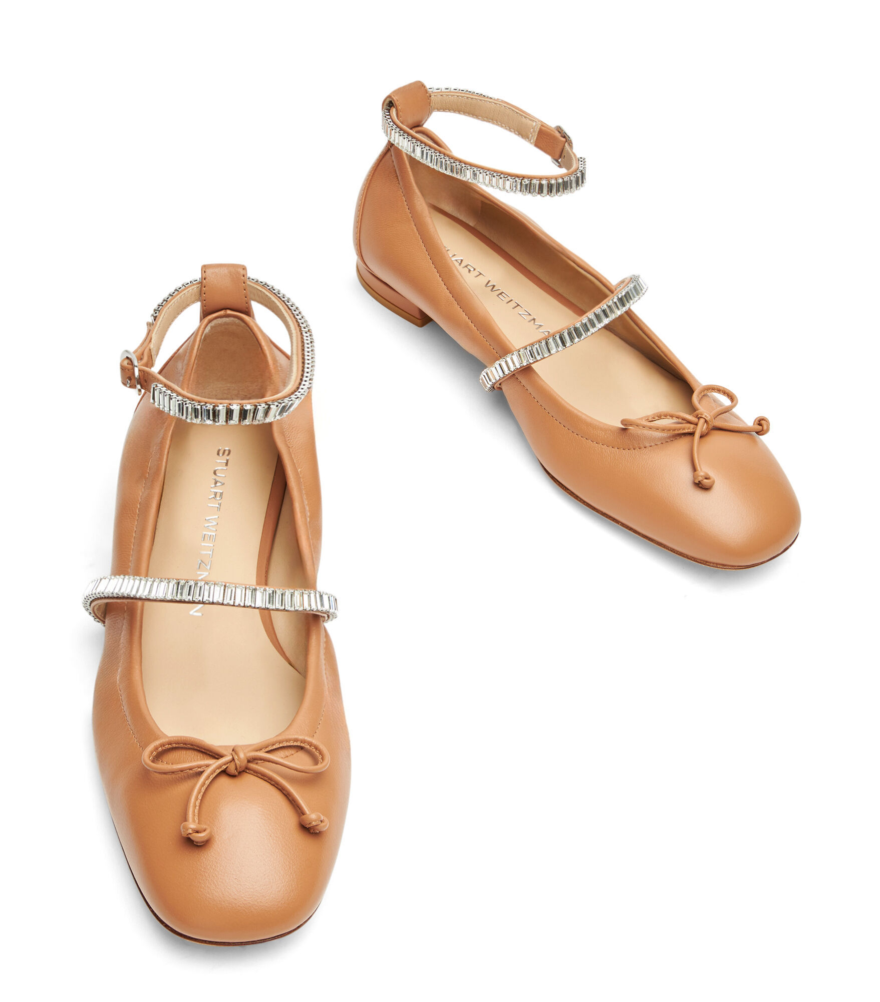 Stuart Weitzman , Stefanie Ballet Flat, Last Chance, Tan/clear, Lacquered Nappa/crystal In Nude