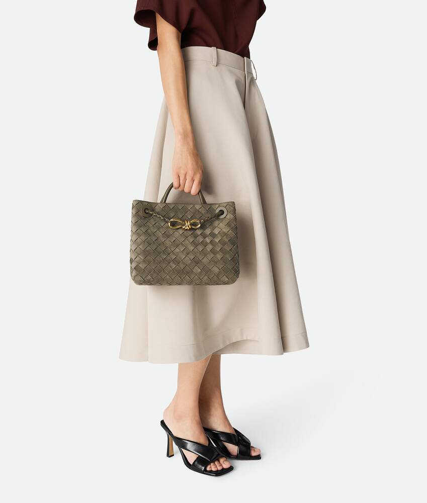 Bottega Veneta Andiamo Intrecciato Small Suede Tote Bag In Green
