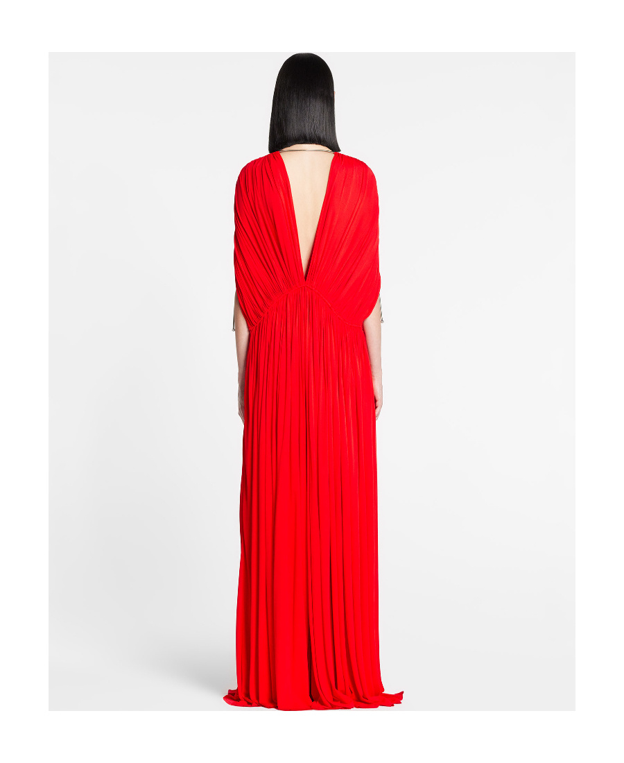 Lanvin V-neck Gathered-detail Maxi Dress In Red
