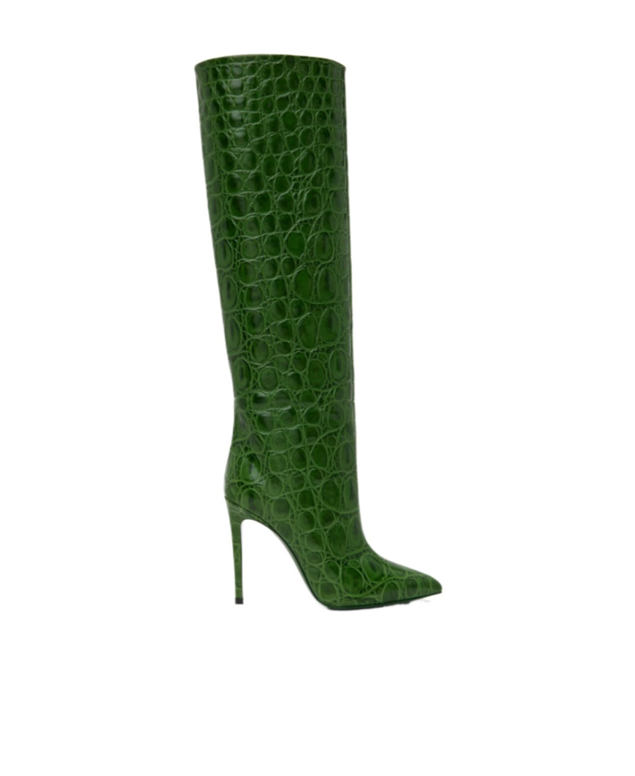 Paris Texas Croc-effect Leather Knee-high Boots In Green