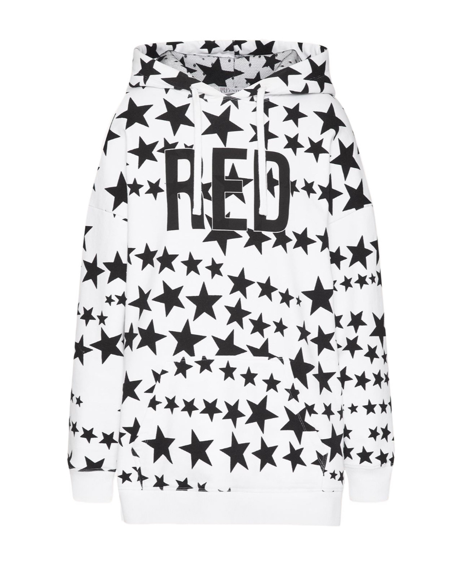 Red Valentino Star Pattern Hooded Sweater In White