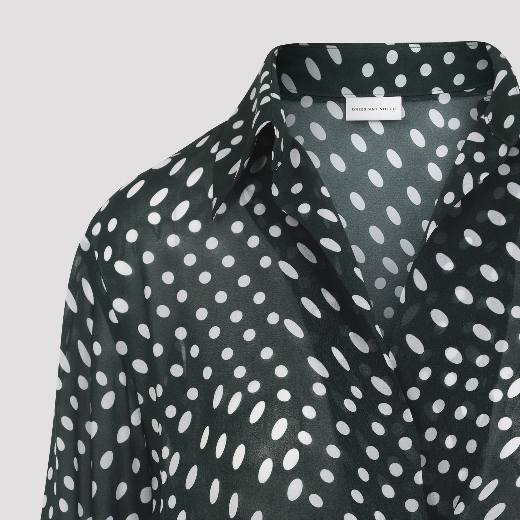 Dries Van Noten Printed Long Sleeve Blouse With Drawstring Hem In Green