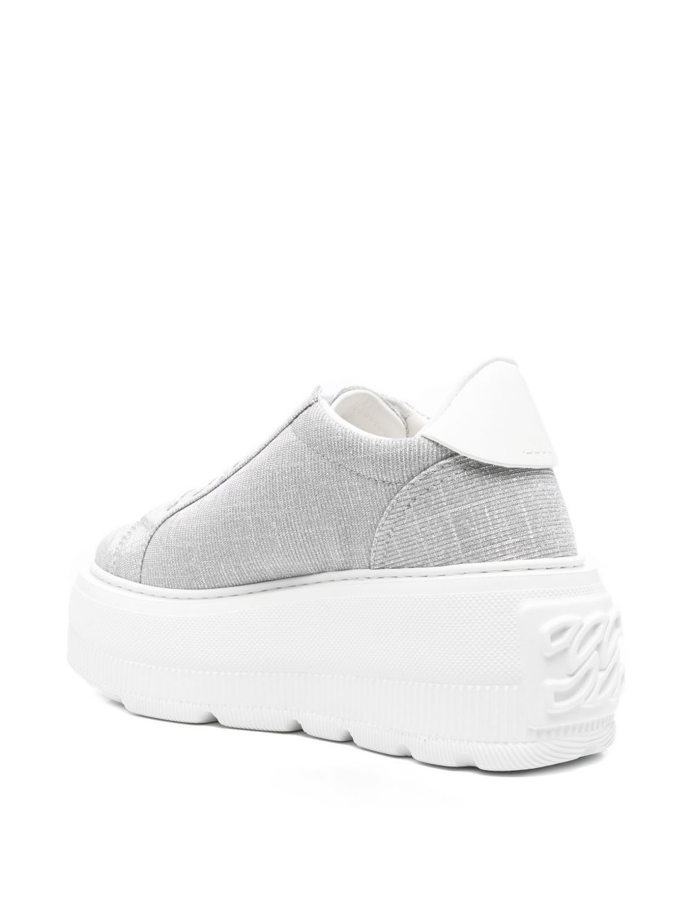 Casadei Low Top Platform Sole Sneakers In Textured Fabric In Silver
