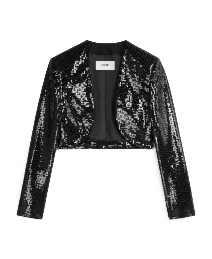 Shop Celine Embroidered Bolero In Wool Gabardine In Black