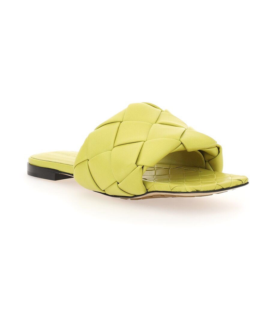Bottega Veneta The Lido Flat Mules In Intrecciato Nappa Lambskin In Yellow