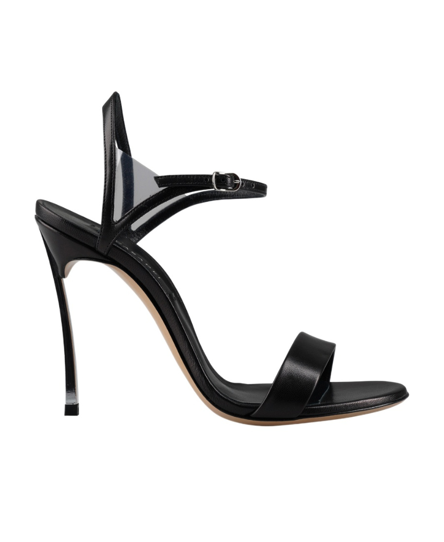 Casadei Black Leather Sandals With Steel Blade Heel In Black