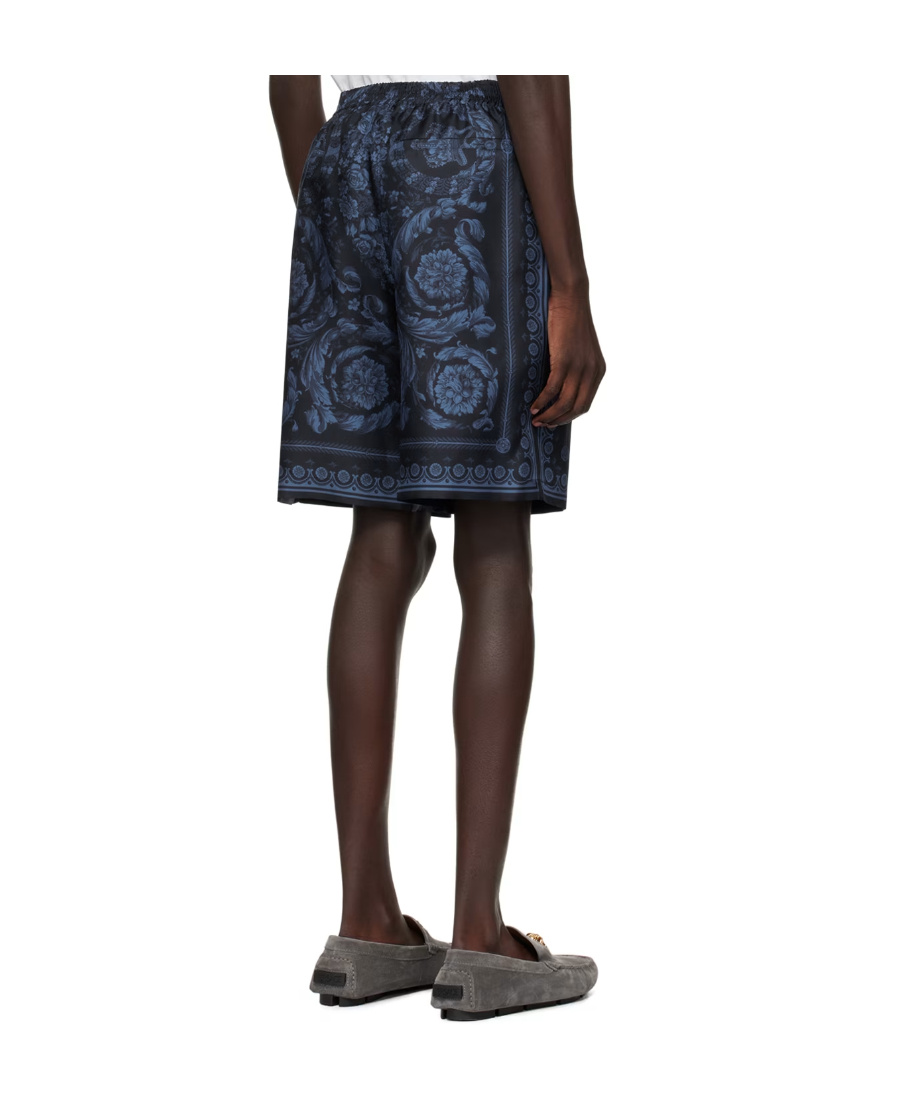 Versace All-over Barroco Print Silk Shorts In Black