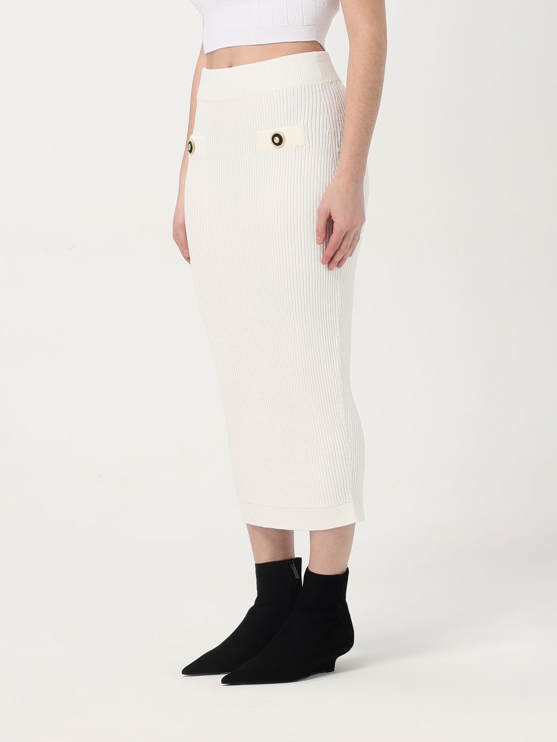 Balmain Ribbed Midi Skirt In White