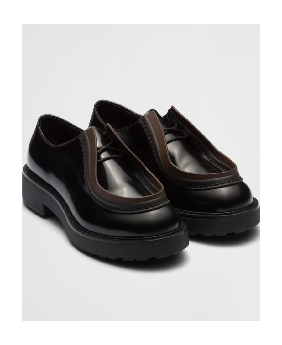 Shop Prada Opaque Brushed Leather Lace-up Shoes In Black