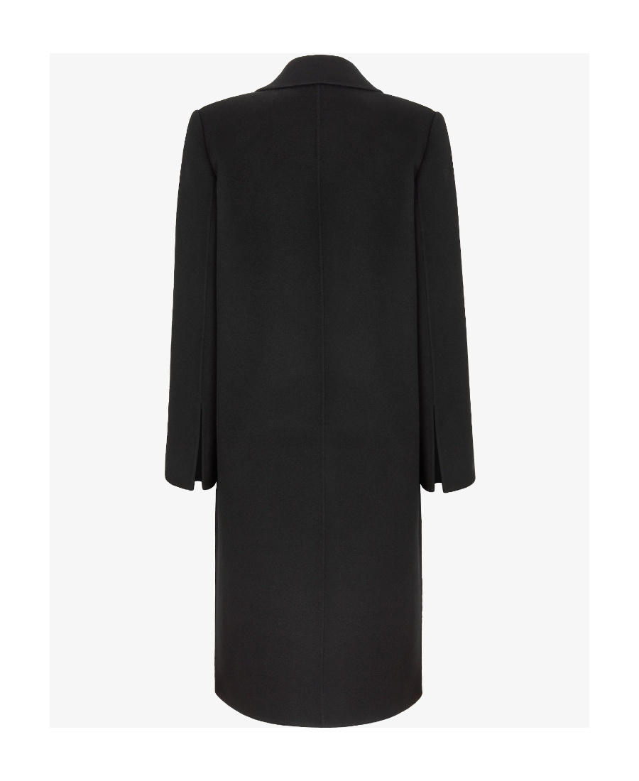 Fendi Straight-fit Midi Coat With Side Slits At The Bottom In Black
