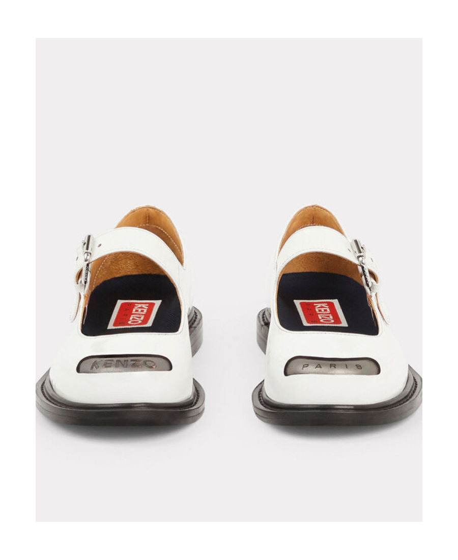 Kenzo Logo Plaque Buckle Fastening Flat Shoes In White