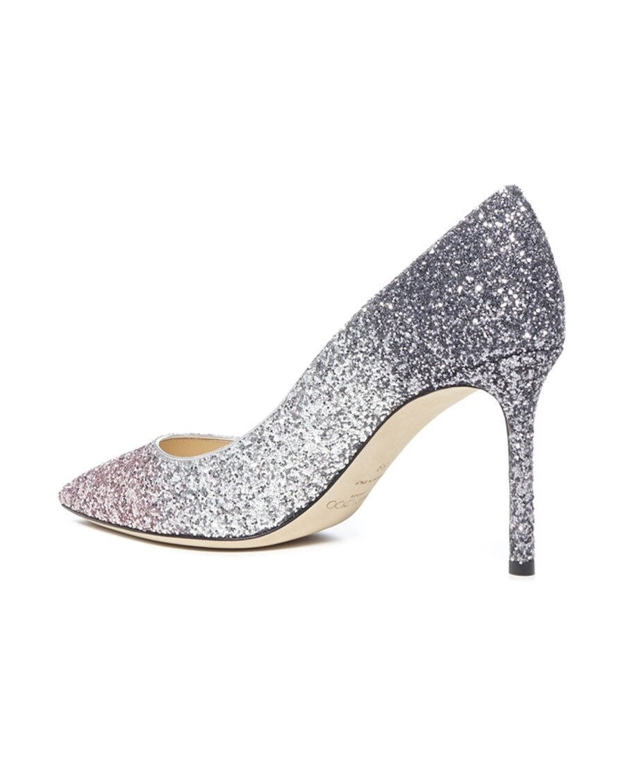 Jimmy Choo Multicolor Glitter Fabric Romy 85 Pumps In Silver