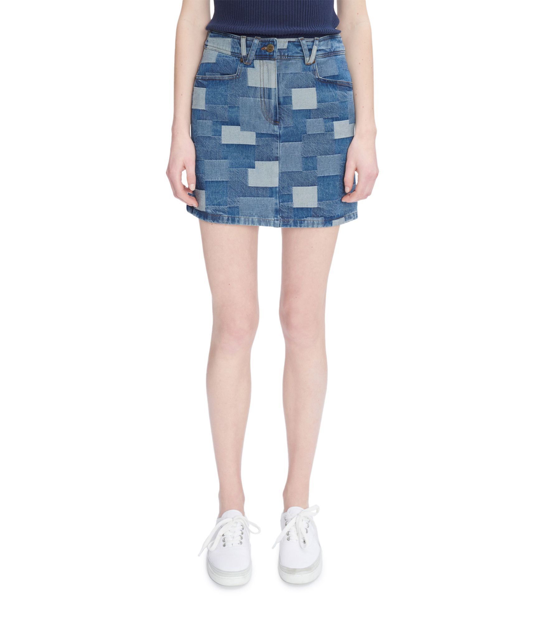 Apc Patchwork V-belt Mini Skirt With Front Pockets In Blue