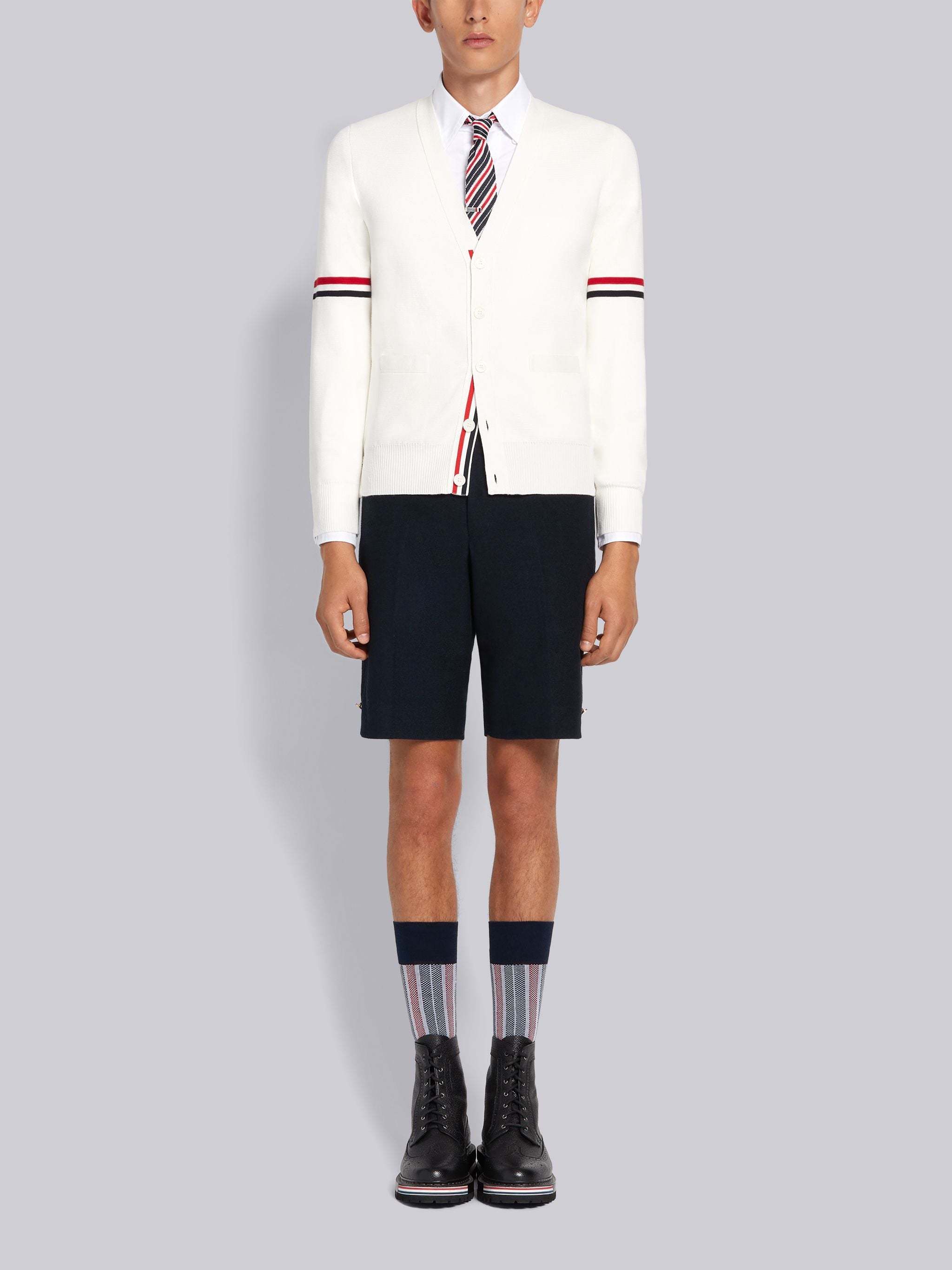 Thom Browne Tri-colour Stripe Sleeve Sweater In White