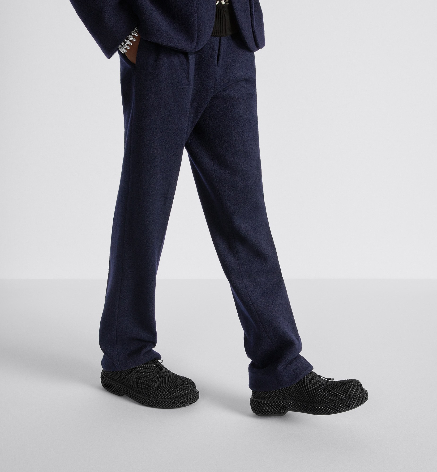 Dior Fleece Shearing Pleated Casual Trousers In Blue